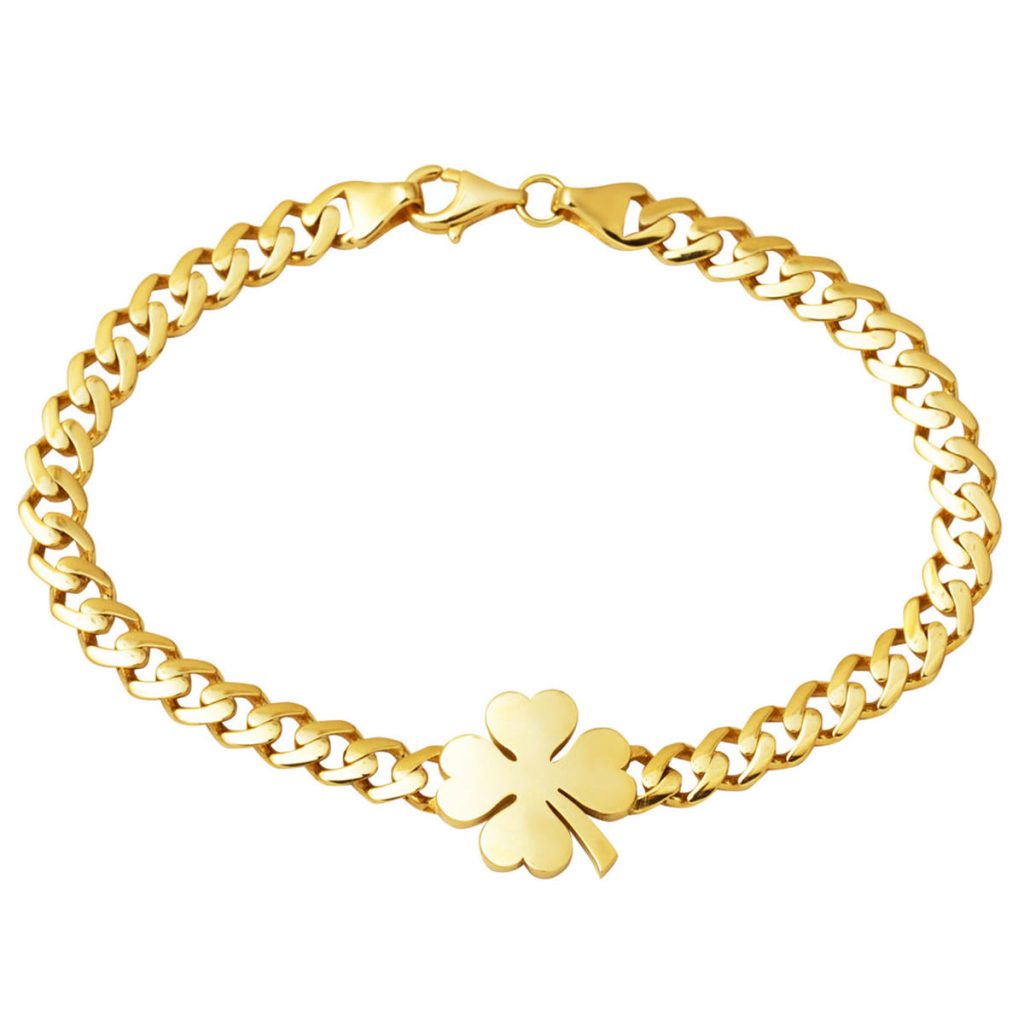 avec Trèfle 14 Carats Or Gourmette Gourmette Bracelet