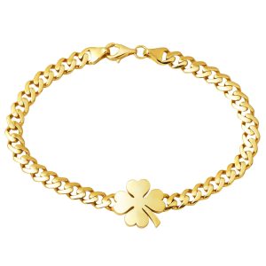 with Clover 14 Karat Gold Curb Bangle Bracelet