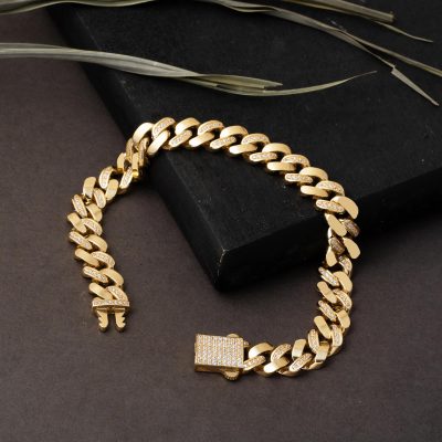 Row with Stones Italian 14K Curb Bracelet - 14K - 16.18g - EZ Gold