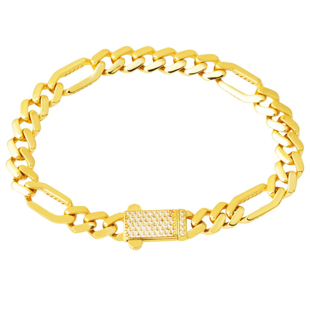 Figaro Chain Italian Spor Gold Bracelet