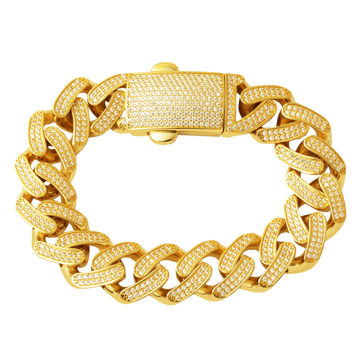 with Stones Thick Curb Gold Bracelet 14 Karat
