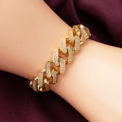 Taşlı Kalın Gurmet Altın Bileklik 14 Ayar - 14K - 31.41g - EZ Gold
