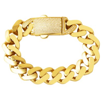 Tokası avec Pierres 14 Carats Epais Gourmette Bracelet Or