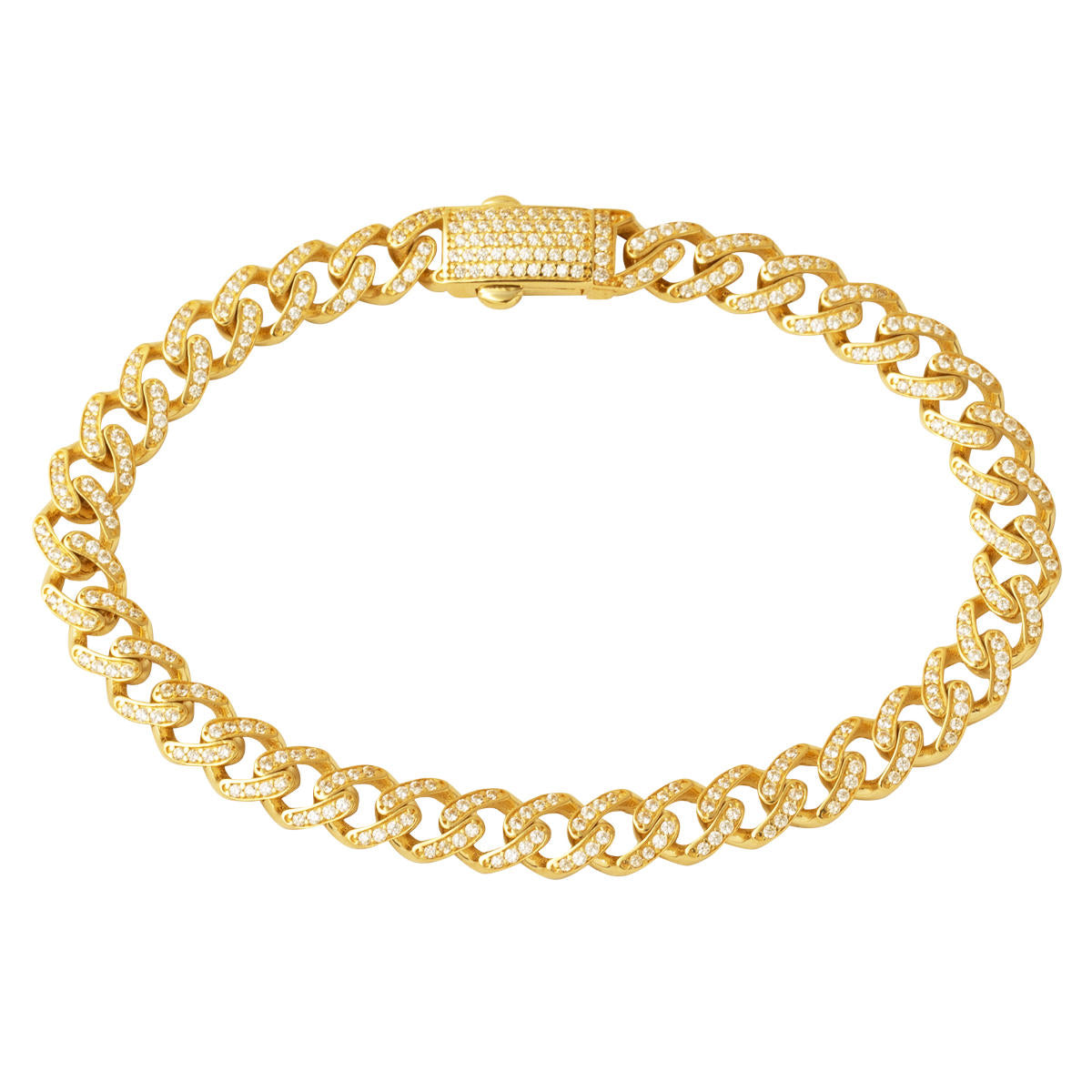 Row with Stones Curb Gold Bracelet 14 Karat
