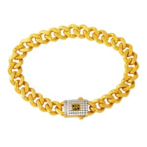 Kalem İşlemeli 14 Karat Yellow Gold Curb Bracelet
