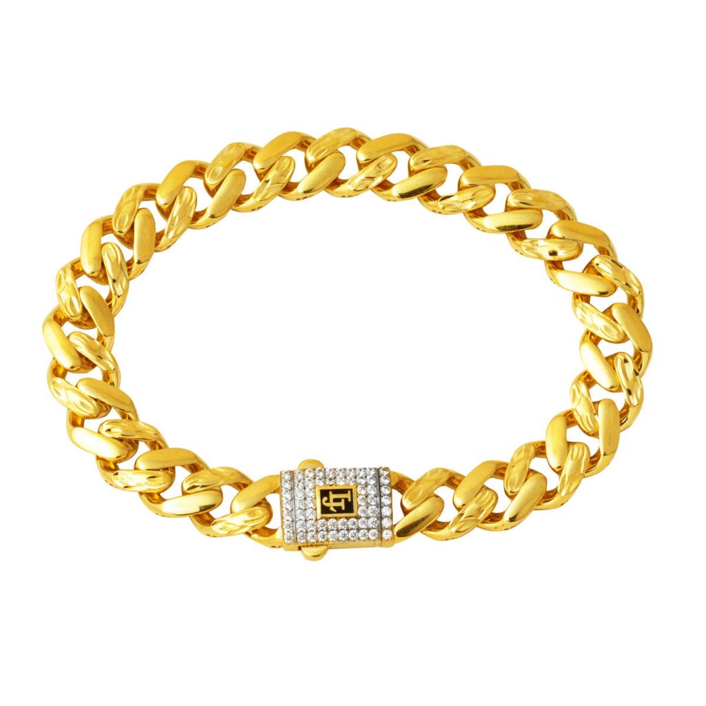 Kalem Desenli 14 Carats avec Pierres Gourmette Or Bracelet