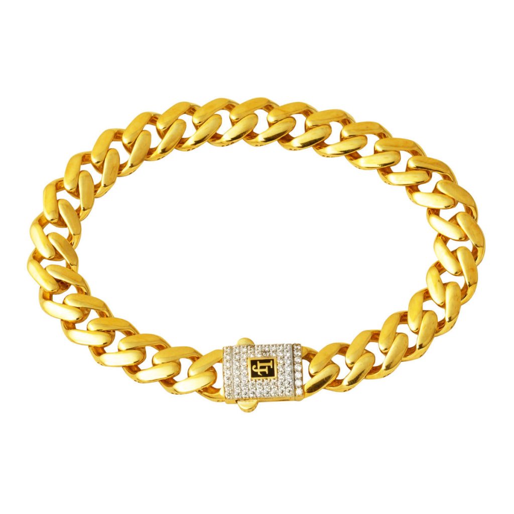 14 Karat with Stones Classic Curb Gold Bracelet