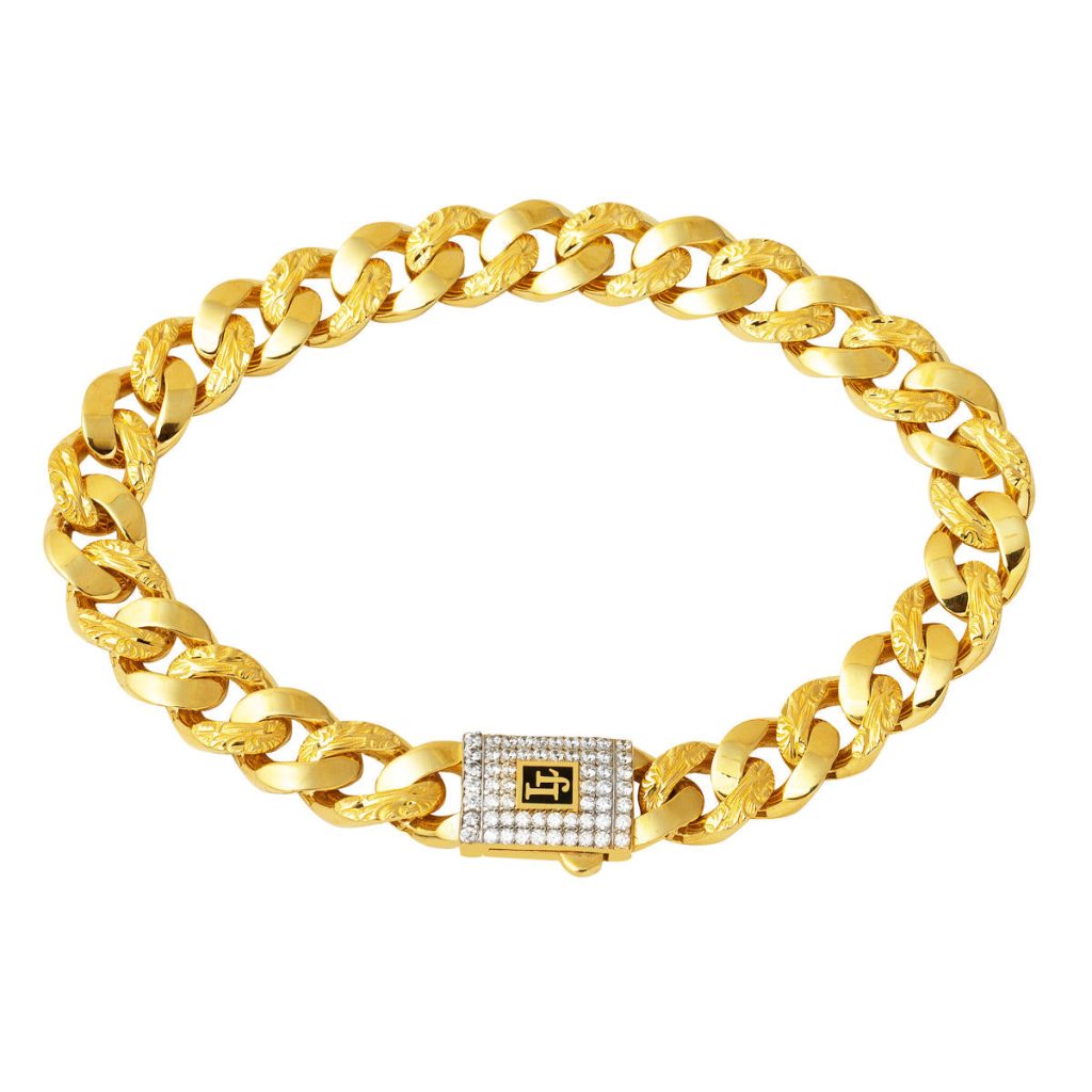 Kalem İşlemeli 14 Karat Curb Gold Bracelet