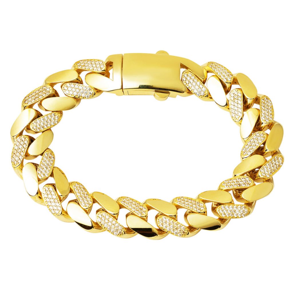 with Stones 14 Karat Curb Gold Bracelet