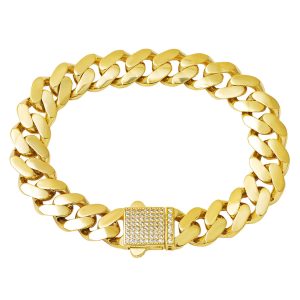 with Stones with Clasp Curb Chain Gold Bracelet