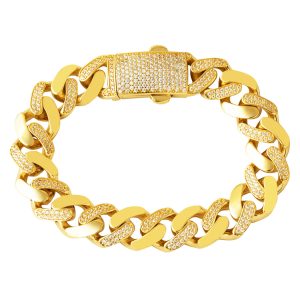 14 Karat Yellow Gold Curb Bracelet Atlamalı with Stones
