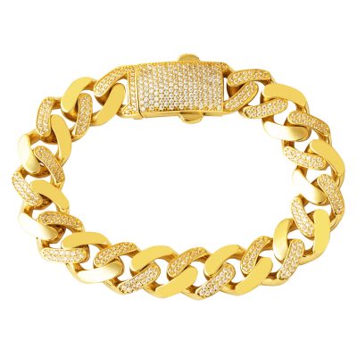 14 Carats Jaune Or Gourmette Bracelet Atlamalı avec Pierres