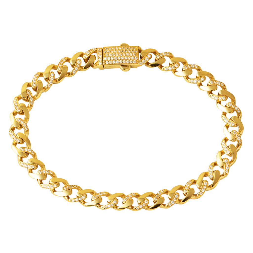 Atlamalı with Stones 14 Karat Curb Gold Bracelet