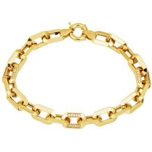 Square Ringed Gold Paperclip Bracelet