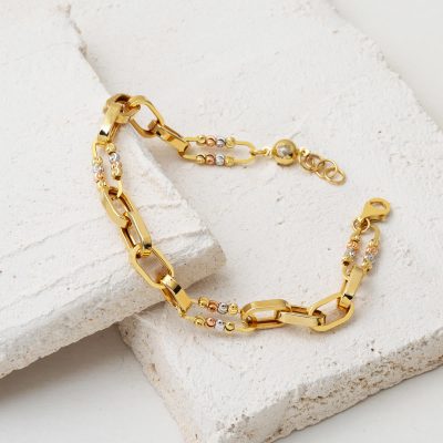 Ataç Zincirli Italian Beaded 14K Gold Bangle - 14K - 4.78g - EZ Gold