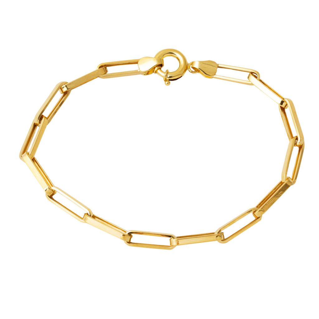 Paperclip Chain 14 Karat Yellow Gold Bracelet