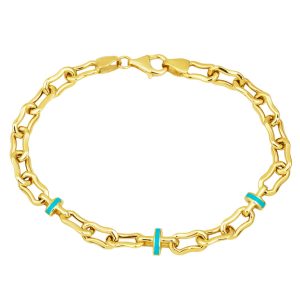 14 Karat Gold Enamel Paperclip Bracelet