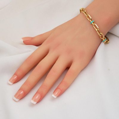 Turkuaz Mineli Ataç Zincir 14 Ayar Altın Bileklik - 14K - 6.9g - EZ Gold