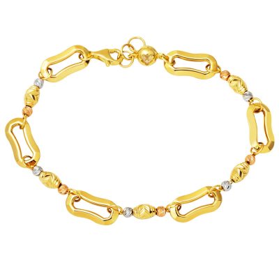 Ringed Italian Beaded 14K Gold Bangle