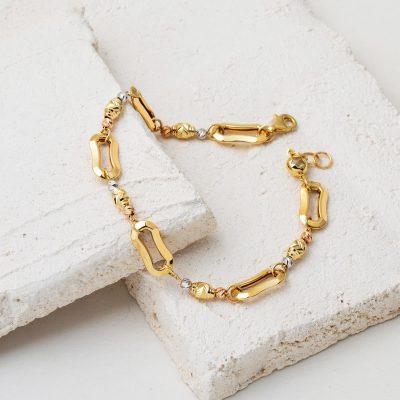 Ringed Italian Beaded 14K Gold Bangle - 14K - 5g - EZ Gold