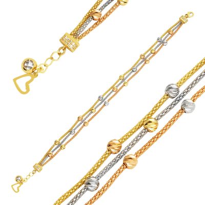 3 Row Top Zincirli 14K Gold Bracelet