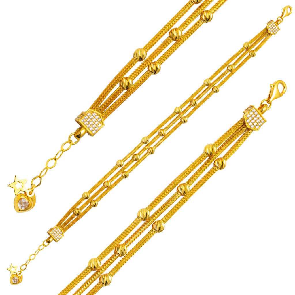 3 Row Chain 14 Karat Gold Bracelet