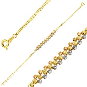 3 Colored Top Gold 14 Karat Bracelet