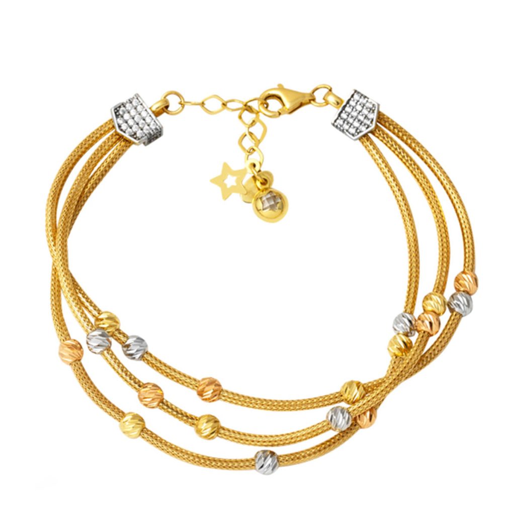 Üç Row Kazaziye Ball Bracelet 14 Karat Gold