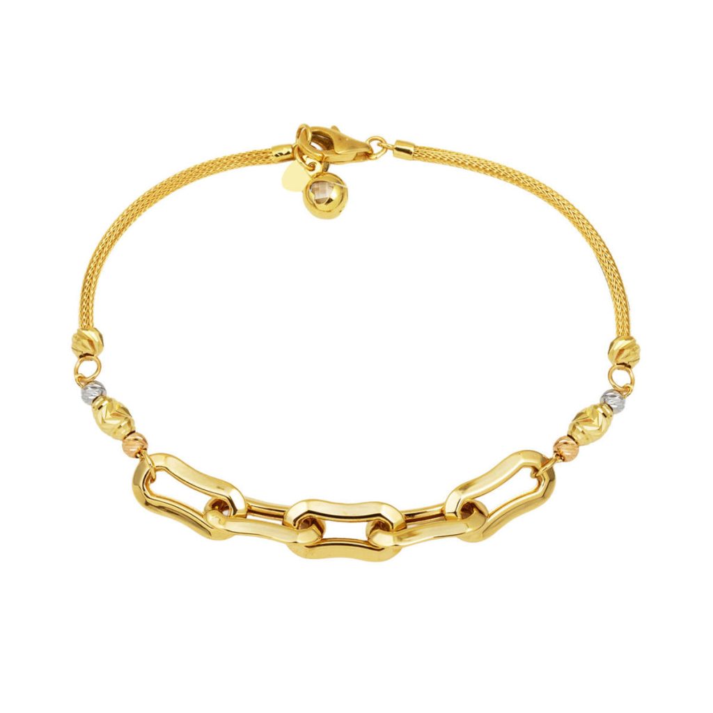 Ringed Italian Beaded 14 Karat Gold Bracelet