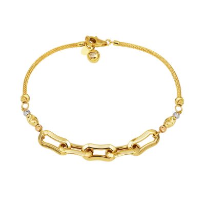 Ringed Italian Beaded 14K Gold Bracelet