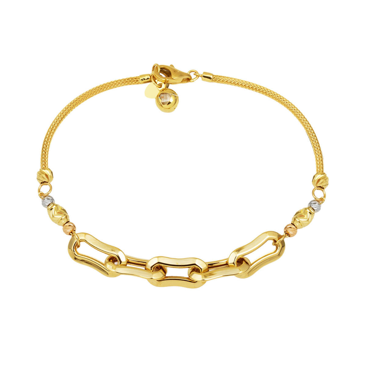 Ringed Italian Beaded 14 Karat Gold Bracelet