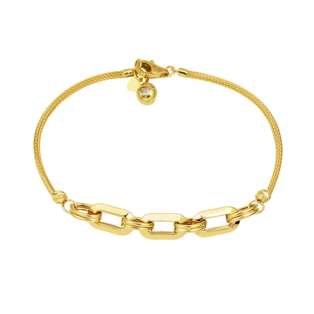 Ringed Italian Chain 14 Karat Gold Bangle