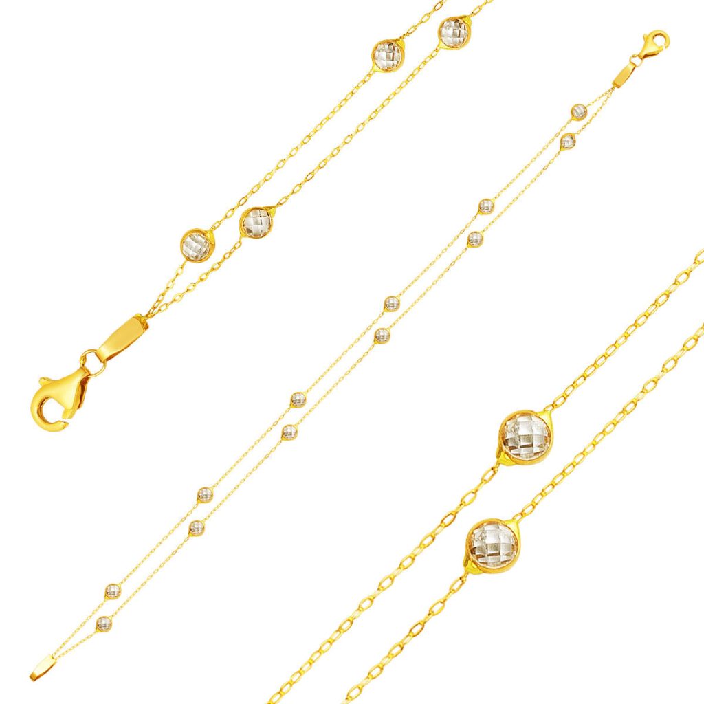 14 Carats Or 2 Rangs a Chaine Bracelet