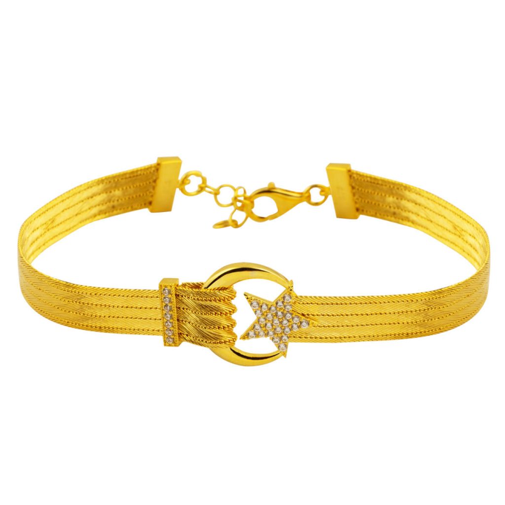 5 Row Moon-Star Trabzon Woven Gold Bracelet 14 Karat
