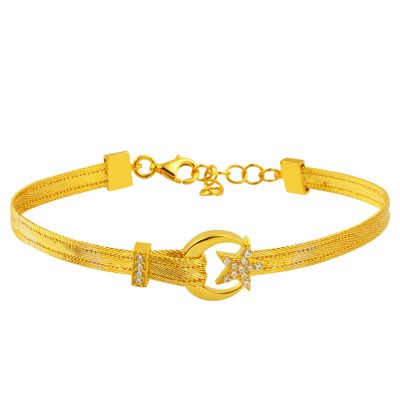 14K Moon-Star Trabzon Mesh Gold Bracelet 3 Row