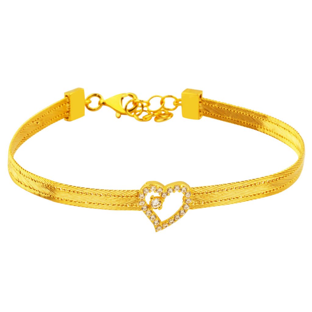 14 Karat 3 Row with Heart Gold Trabzon Woven Bracelet
