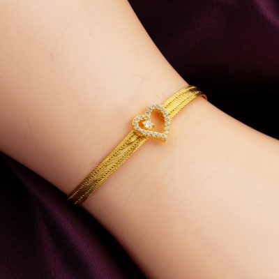 14K 3 Row with Heart Gold Trabzon Mesh Bracelet - 14K - 6.65g - EZ Gold