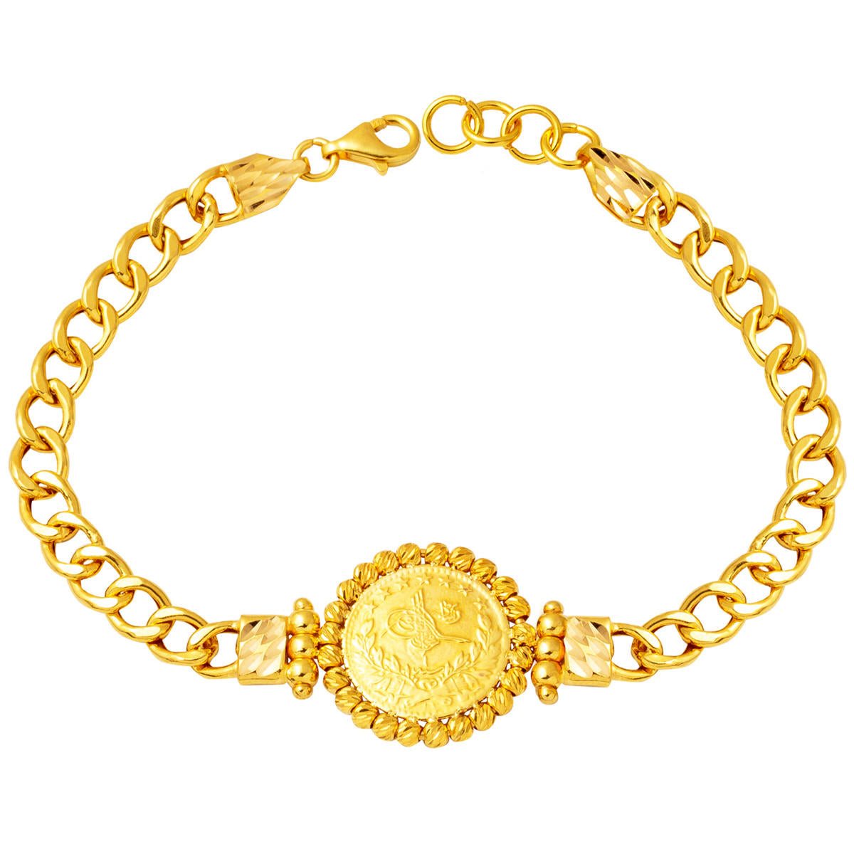 Curb Resat Quarter Gold 22 Karat Bracelet