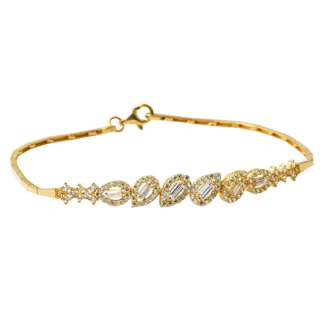 Drop Baguette with Stones Su Yolu Gold Bracelet