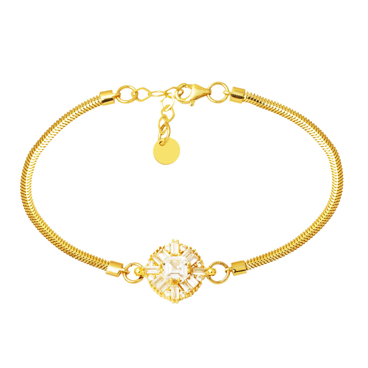 14 Karat Princess Baguette with Stones Gold Bracelet