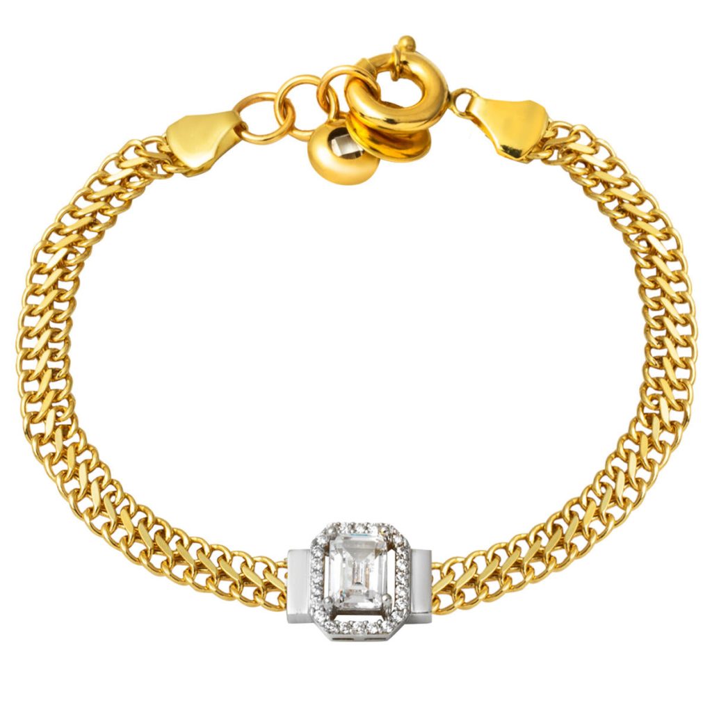 14 Karat Gold Baguette with Stones Bracelet