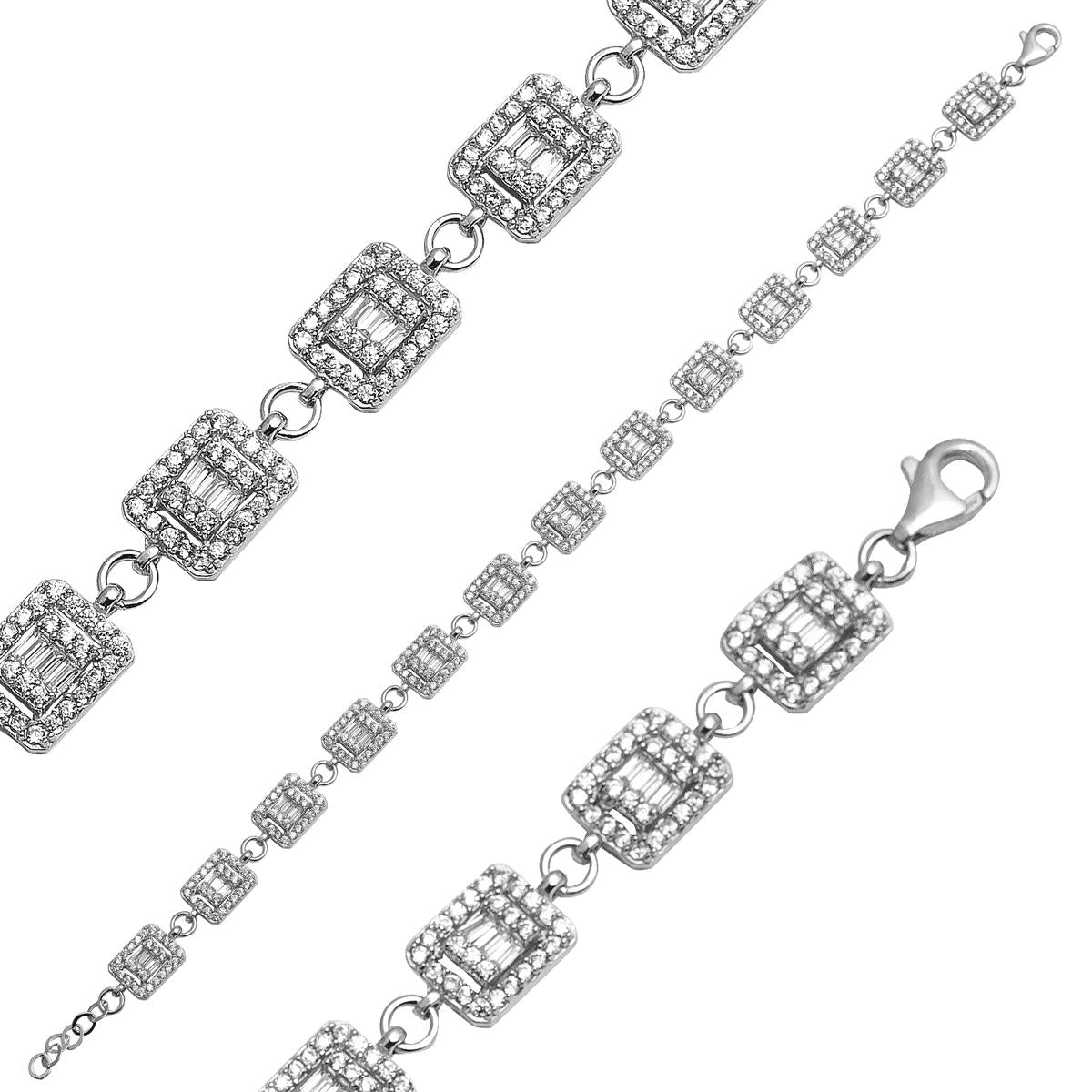 Baguette with Stones White Gold Bracelet