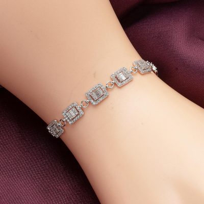 Baguette with Stones White Gold Bracelet - 14K - 7.06g - EZ Gold