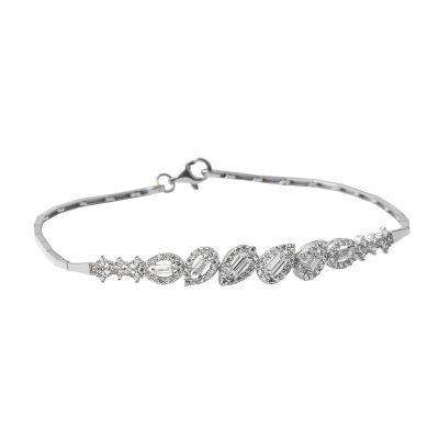 Drop Baguette with Stones White Gold Bracelet