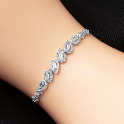 Drop Baguette with Stones White Gold Bracelet - 14K - 3.55g - EZ Gold