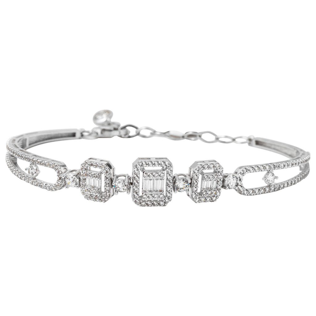 Favori Baguette avec Pierres Blanc Or Bracelet