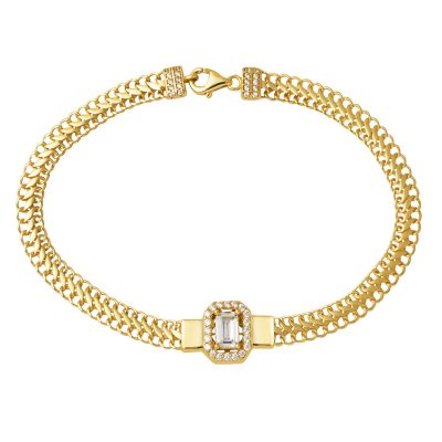 Örme Zincirli 14K Baguette Gold Bracelet