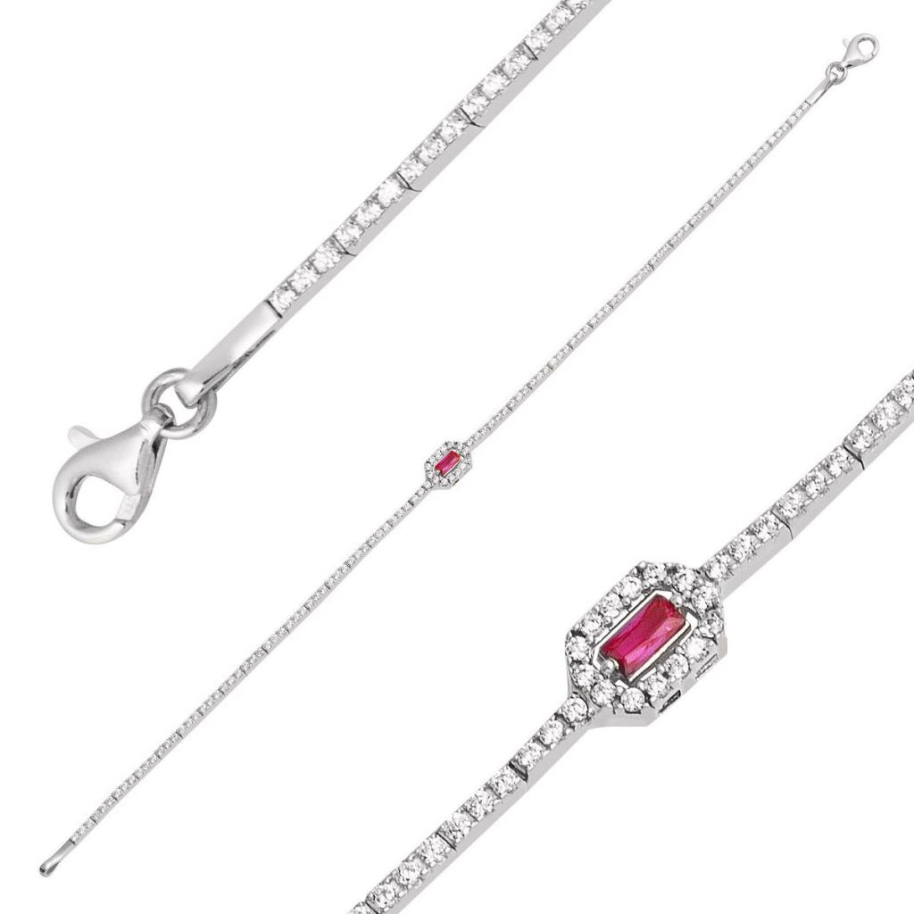 Red Baguette Su Yolu White Gold Bracelet