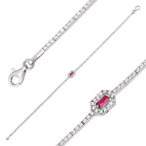 Red Baguette Su Yolu White Gold Bracelet