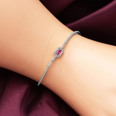 Red Baguette Su Yolu White Gold Bracelet - 14K - 3.63g - EZ Gold